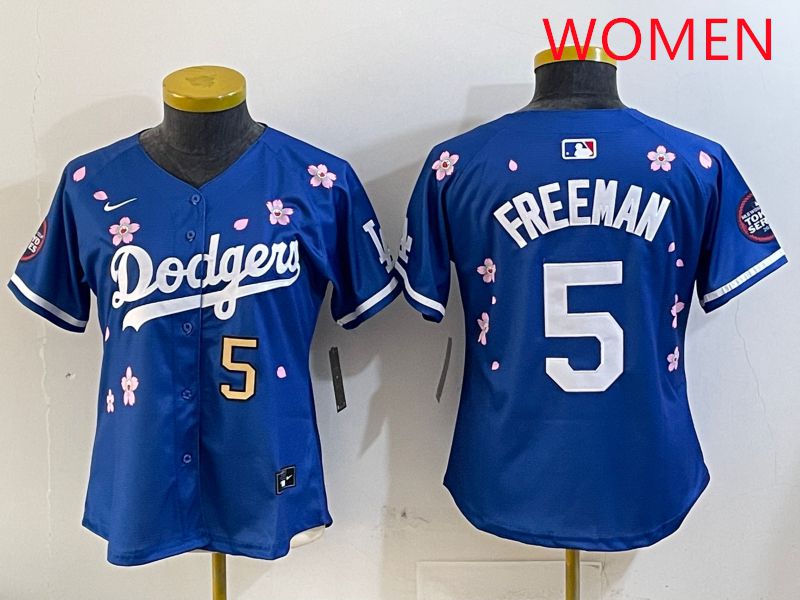 Women Los Angeles Dodgers 5 Freeman Blue Sakura Edition 2025 Nike MLB Jersey style 7